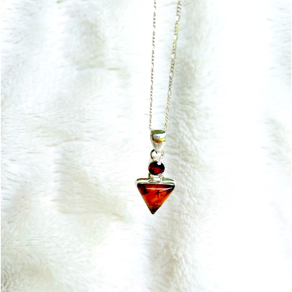 Amber with garnet Pendant in 925 Sterling Silver